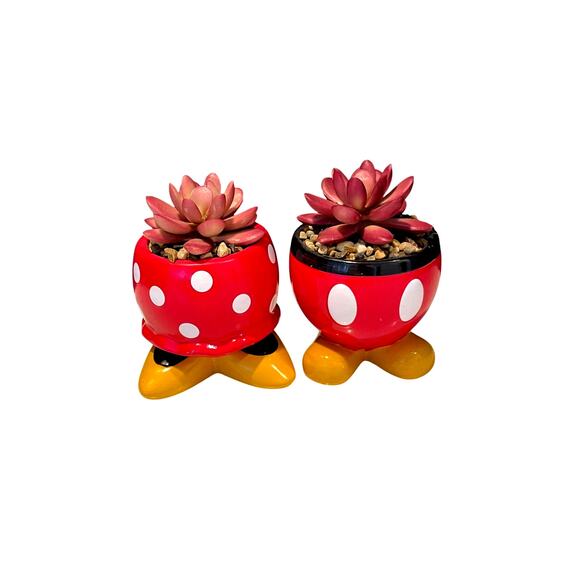 Disney Mickey Minnie Mouse planters set ceramic garden faux succulent footed - Picture 1 of 8